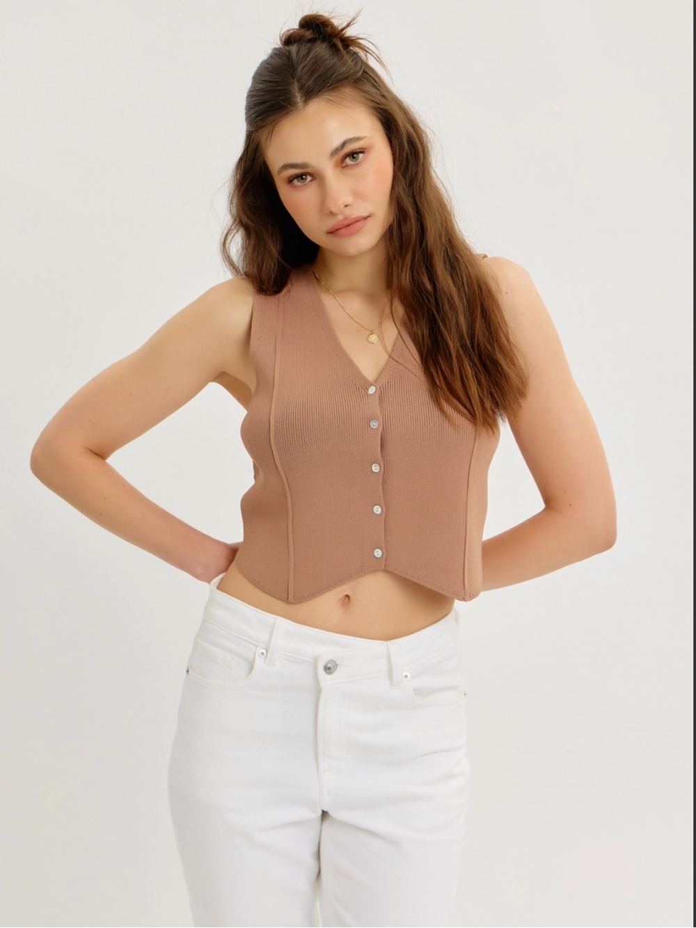 NWT Button-Down Sweater Vest Top with Jacquard Back